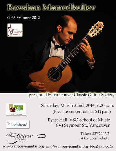 Rovshan Mamedkuliev @ VSO School of Music (Pyatt Hall) Mar 22 2014 - May 16th @ VSO School of Music (Pyatt Hall)