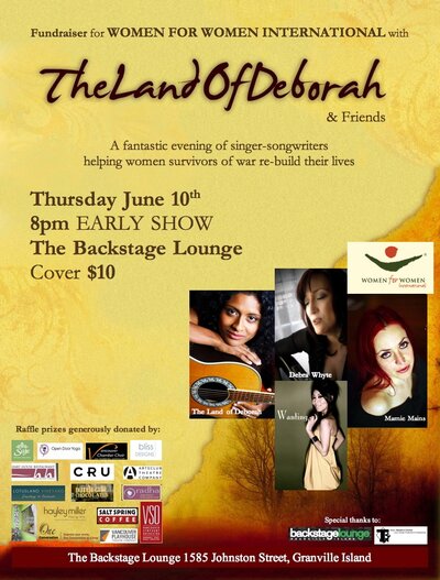 Fundraiser for Women For Women International: The Land of Deborah, Wanting, Marnie Mains, Debra Whyte @ Backstage Lounge Jun 10 2010 - May 6th @ Backstage Lounge