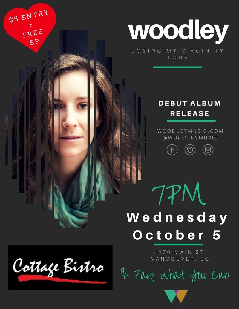 Losing My Virginity Tour: Woodley @ Cottage Bistro Oct 5 2016 - May 7th @ Cottage Bistro