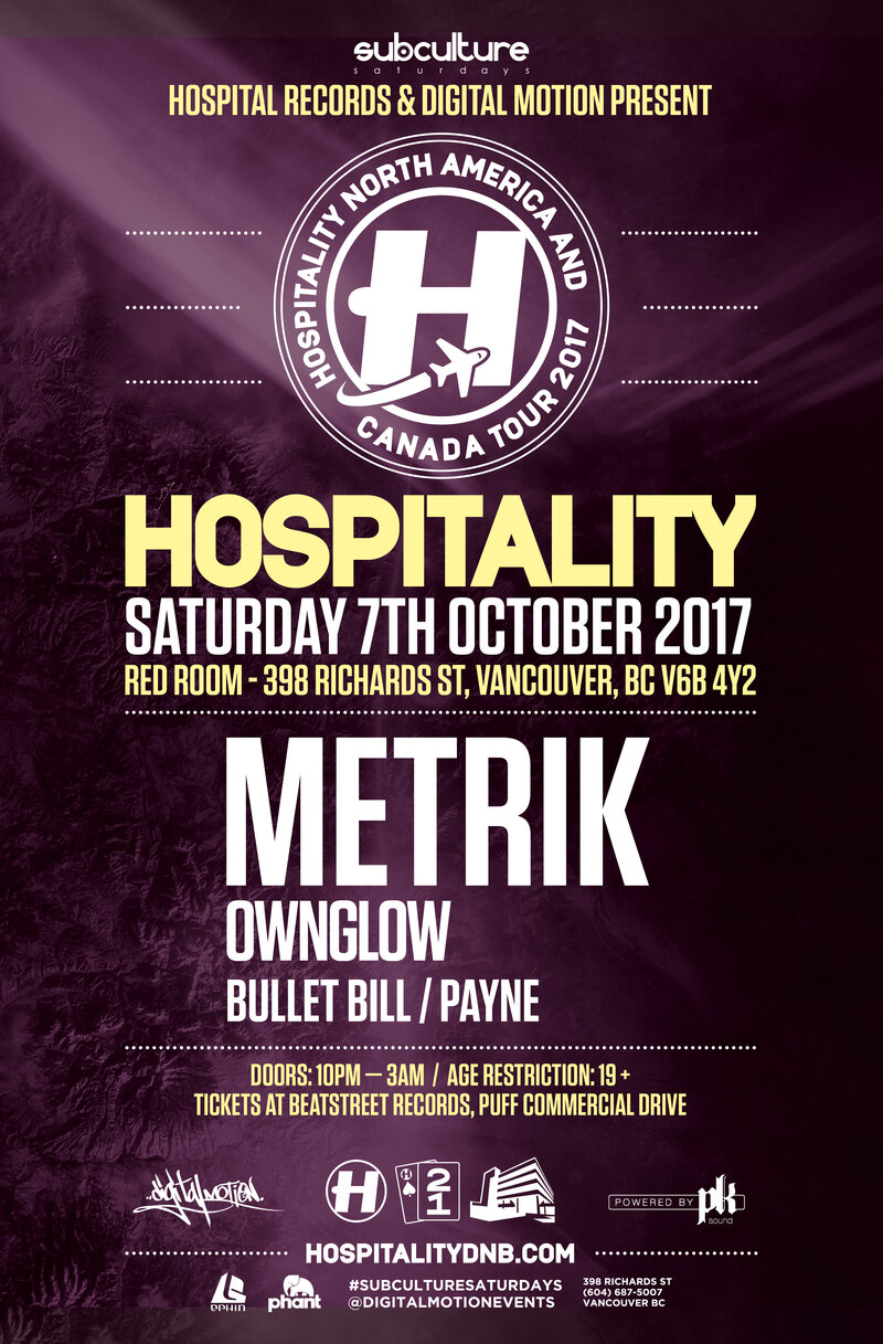 HOSPITALITY TOUR: METRIK, Ownglow @ The Red Room Oct 7 2017 - Jun 24th @ The Red Room