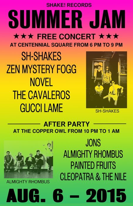 SHAKE! RECORDS SUMMER JAM After Party with...: Jons, ALMIGHTY RHOMBUS, Painted Fruits, CLEOPATRA & THE NILE @ Copper Owl Aug 6 2015 - May 6th @ Copper Owl
