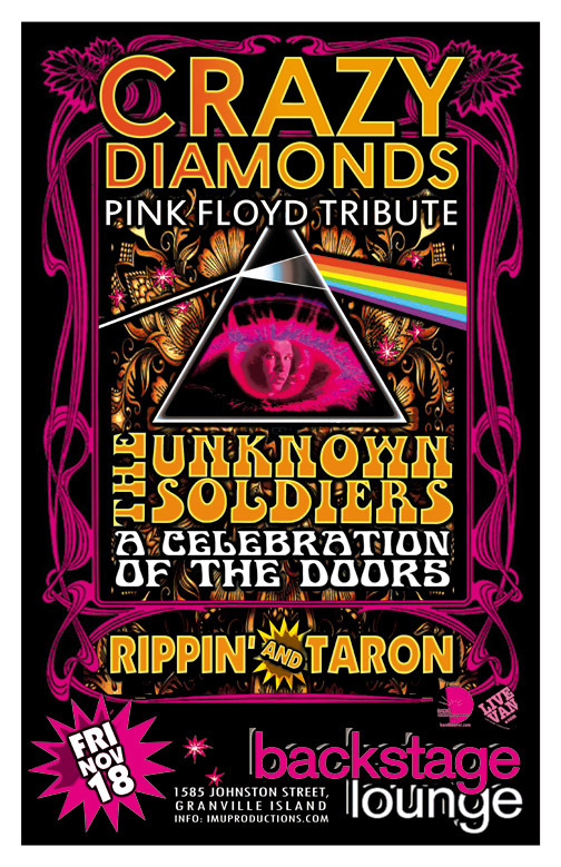 Psychedelic Rock'n'Roll tribute party!: Crazy Diamonds, The Unknown Soldiers, Rippin' and Taron @ Backstage Lounge Nov 18 2016 - May 5th @ Backstage Lounge