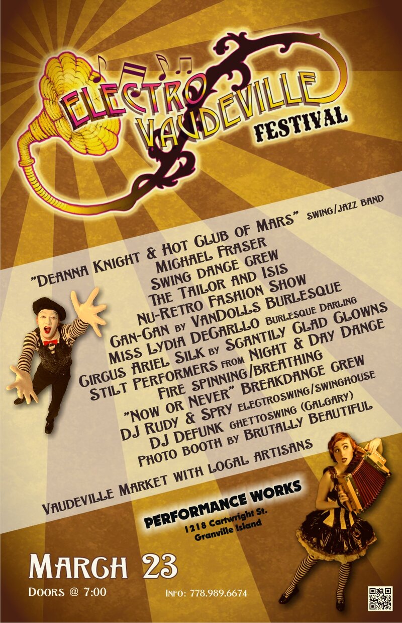 Electro Vaudeville Fest: Hot Club of Mars, Michael Fraser, The Tailor and Isis, THE VANDOLLS BURLESQUE, Miss Lydia DeCarllo , DJ Rudy & Spry,  Scantily Clad Clowns @ Performance Works Mar 23 2012 - May 6th @ Performance Works