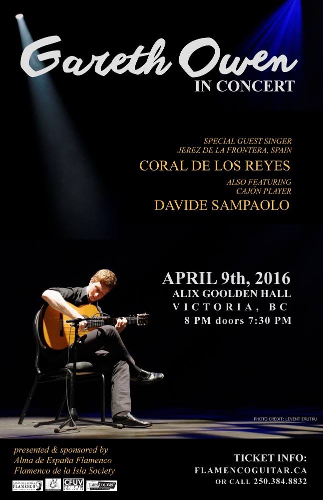 Flamenco Guitar, Song, and Percussion Live: Gareth Owen (Flamenco Guitar), Coral de los Reyes  (Singer from Jerez de la Frontera, Spain), Davide Sampaolo  (Percussionist from Rome) @ Alix Goolden Performance Hall Apr 9 2016 - May 6th @ Alix Goolden Performance Hall