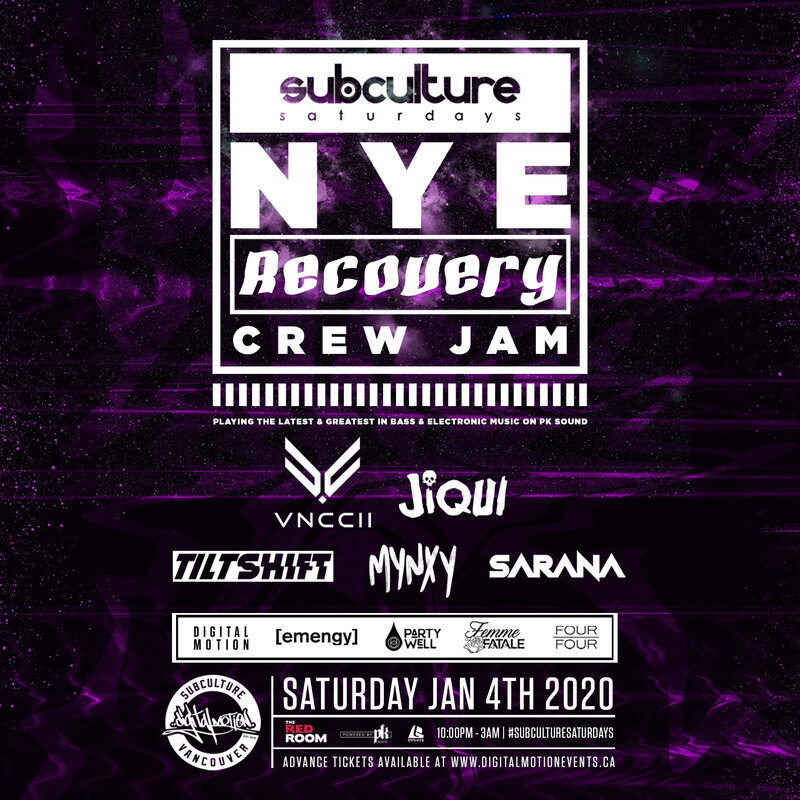 NYE Recovery JAM at SUBculture Saturdays @ The Red Room Jan 4 2020 - Jun 13th @ The Red Room