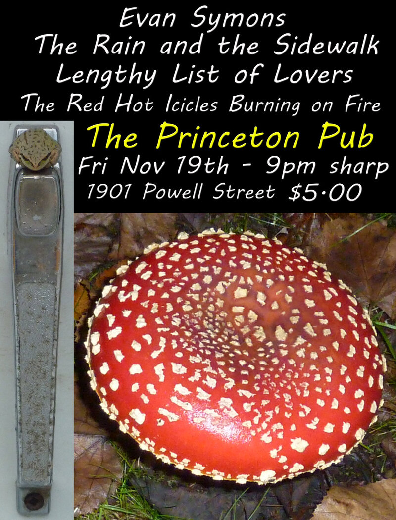 Evan Symons, The Rain And The Sidewalk, Lengthy List of Lovers, The Red Hot Icicles Burning on Fire @ Princeton Pub Nov 19 2010 - May 6th @ Princeton Pub