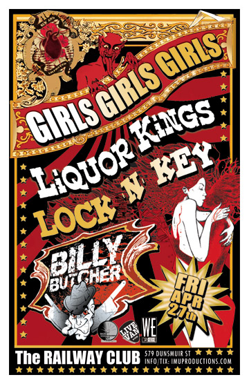 GIRLS GIRLS GIRLS from the U.K.!: GIRLS GIRLS GIRLS, LOCK 'N' KEY, Liquor Kings, Billy Butcher @ Railway Club Apr 27 2012 - May 7th @ Railway Club