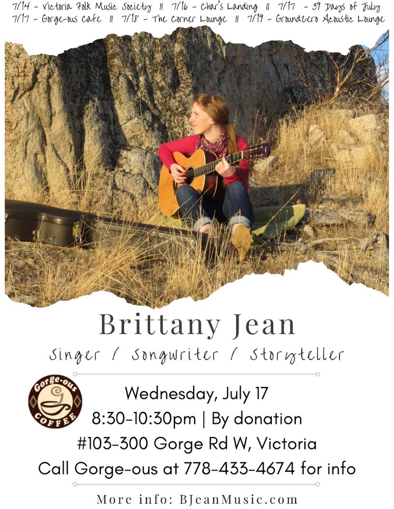 Singer-songwriter: Brittany Jean @ Gorge-ous Coffee Jul 17 2019 - Jun 11th @ Gorge-ous Coffee