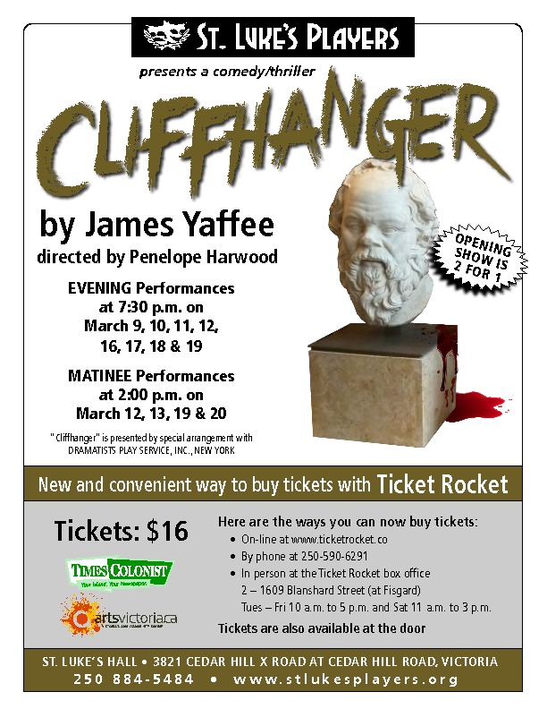 Cliffhanger @ St. Luke's Players Mar 20 2016 - Jun 11th @ St. Luke's Players