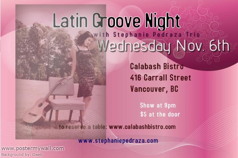 Smooth Latin Tunes: Stepahnie Pedraza Trio @ Calabash Bistro Dec 31 1969 - May 10th @ Calabash Bistro