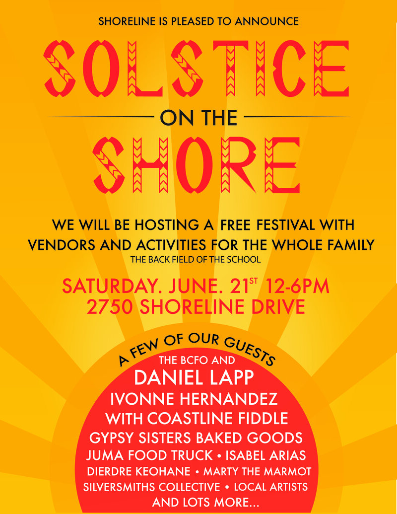 Free family outdoor festival.: Daniel Lapp, the BC Fiddle Orchestra, Headwater , Ivonne Hernandez, Coastline, Bowker Creek, Armstrong Woods Jazz Band, Zumba with Isabel @ Shoreline Middle School- 2750 Shoreline Drive - Jun 21, 2014