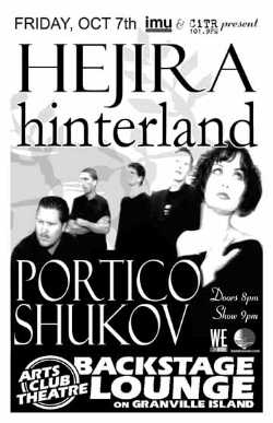 Hejira, Hinterland, Portico & Shukov @ The BACKSTAGE LOUNGE: Hejira, Hinterland, Portico, Shukov @ Backstage Lounge Oct 7 2005 - May 6th @ Backstage Lounge