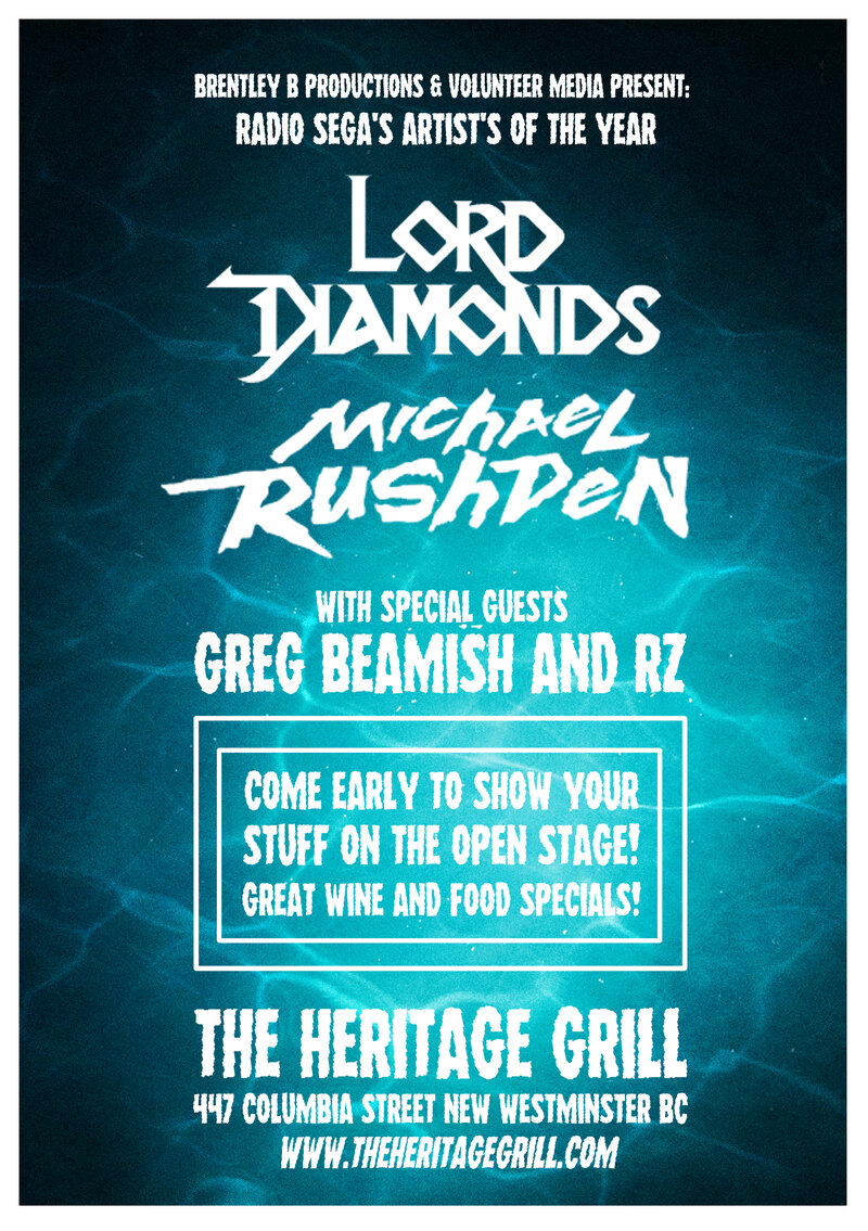 Lord Diamonds, Michael Rushden @ The Heritage Grill Sep 21 2015 - May 6th @ The Heritage Grill