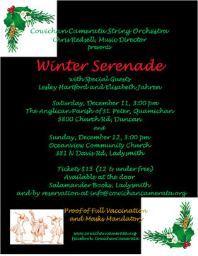 Cowichan Camerata "Winter Serenade" concert @ St. Peter's Anglican Church Dec 11 2021 - Jun 25th @ St. Peter's Anglican Church