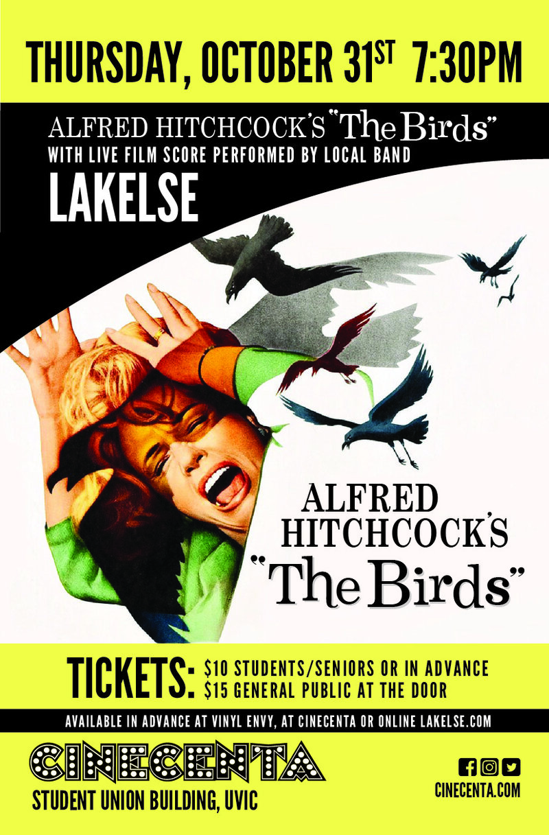 The Birds Halloween Live Score featuring: Lakelse @ Cinecenta Theatre Uvic Oct 31 2019 - Jun 13th @ Cinecenta Theatre Uvic