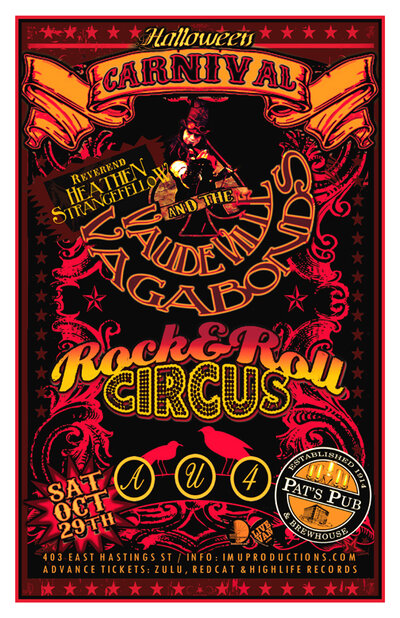 HALLOWEEN CARNIVAL!: Reverend Heathen StrangeFellow & the VaudeVille Vagabonds, Rock n Roll Circus, Au4 @ Pat's Pub Dec 31 1969 - May 8th @ Pat's Pub