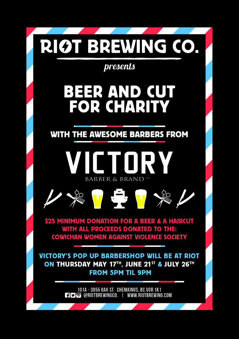 Beer and Cut with Victory Barber @ Riot Brewing Co. Jun 26 2018 - Jun 6th @ Riot Brewing Co.