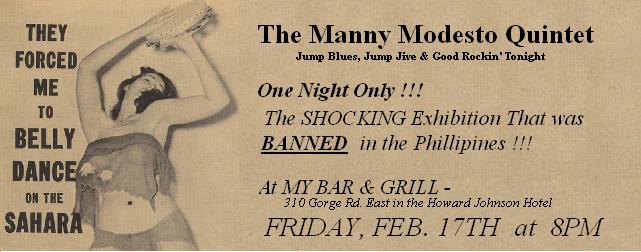THE SWELLEST, SWINGIN'EST BAND IN TOWN !!!: The Manny Modesto Quintet @ My Bar and Grill Feb 17 2012 - May 7th @ My Bar and Grill
