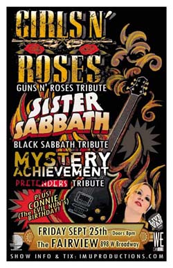 An all girl tribute band night PLUS Connie, The Evil Nun's Birthday Party!!: girls n roses, Sister Sabbath, MYSTERY ACHIEVEMENT @ Fairview Pub Sep 25 2009 - May 20th @ Fairview Pub