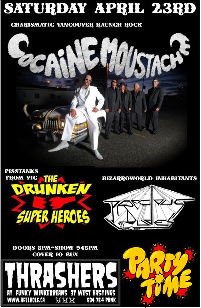 THE STACHE: Cocaine Moustache, Drunken Super Heroes, Precious Dudes @ Funky Winker Beans Apr 23 2016 - May 7th @ Funky Winker Beans