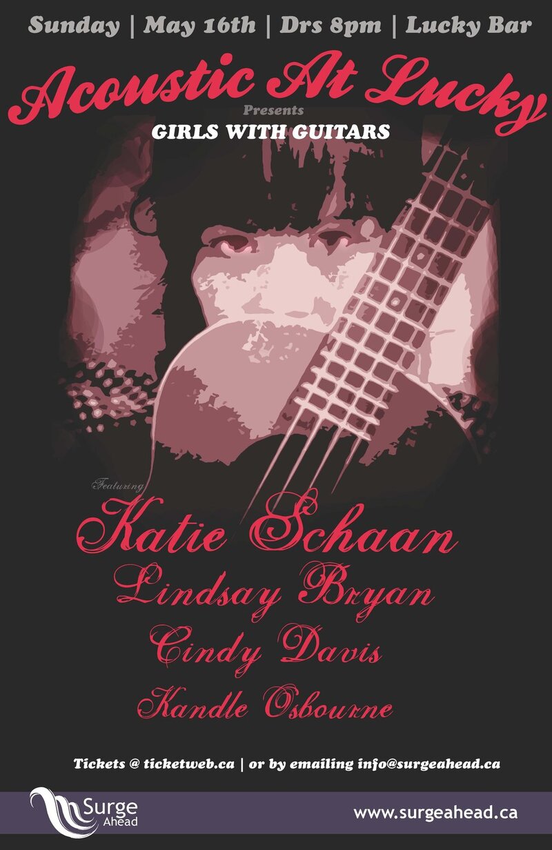 Girls With Guitars: Katie Schaan, Lindsay Bryan, Cindy Davis, Kandle Osborne @ Lucky Bar May 16 2010 - May 1st @ Lucky Bar