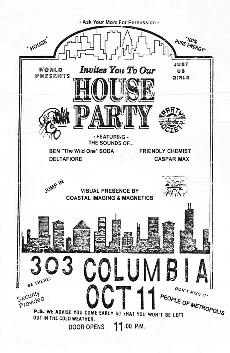 JACKIN' CLASSIC HOUSE MUSIC DANCE PARTY: BEN SODA//ANDREW VOLK, CHOM JAHAN//CIAN WILLIAMS, DELTAFIORE//SPENCER FREI, FRIENDLY CHEMIST//JEAN BRAZEAU @ 303 Columbia St. Oct 11 2014 - May 6th @ 303 Columbia St.