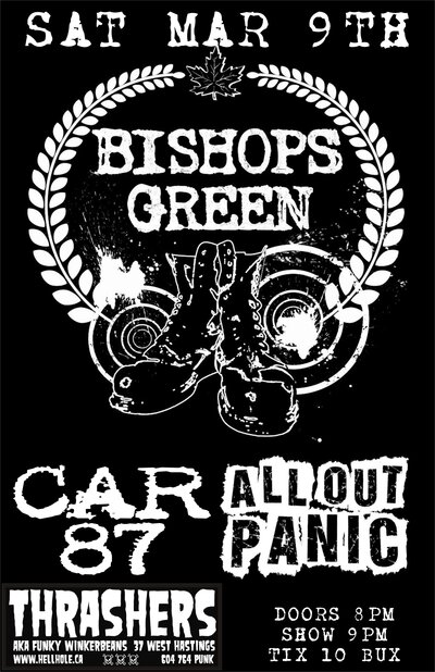 Bishops Green, Car 87 (CANCELLED), ALL OUT PANIC @ Funky Winker Beans Mar 9 2013 - May 6th @ Funky Winker Beans