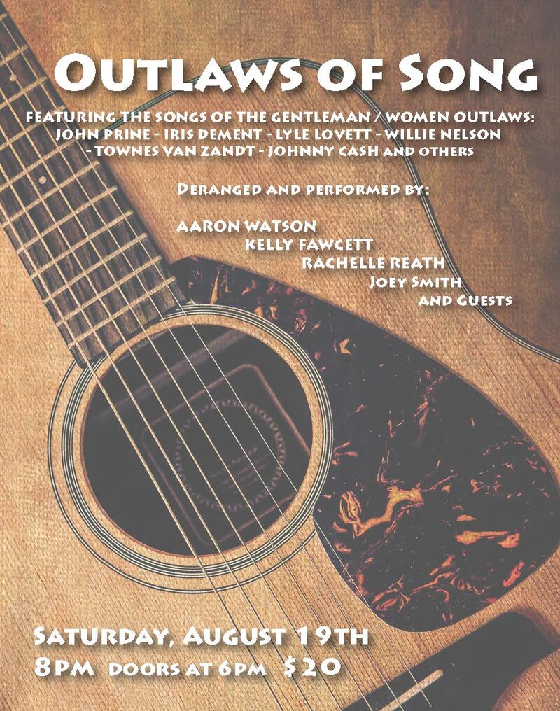 Outlaws of Song: : Aaron Watson, Kelly Fawcett, Rachelle Reath, Joey Smith, Jesse Cobb, Damian Graham @ Hermann's Jazz Club Aug 19 2017 - May 6th @ Hermann's Jazz Club