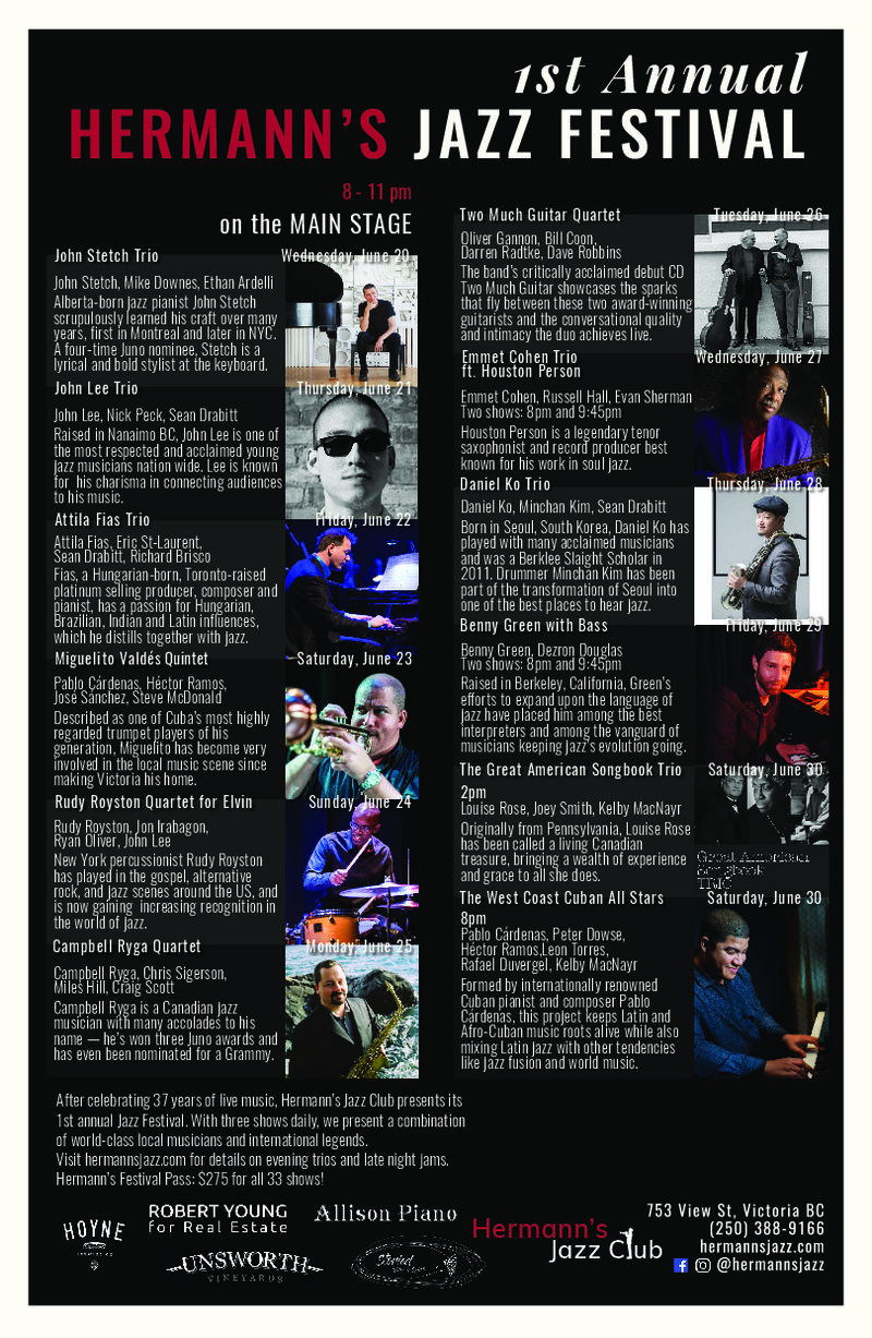 Hermann's 1st Annual Jazz Festival: Hermann's Jazz Festival Pass, $275 @ Hermann's Jazz Club Jun 28 2018 - Jun 5th @ Hermann's Jazz Club
