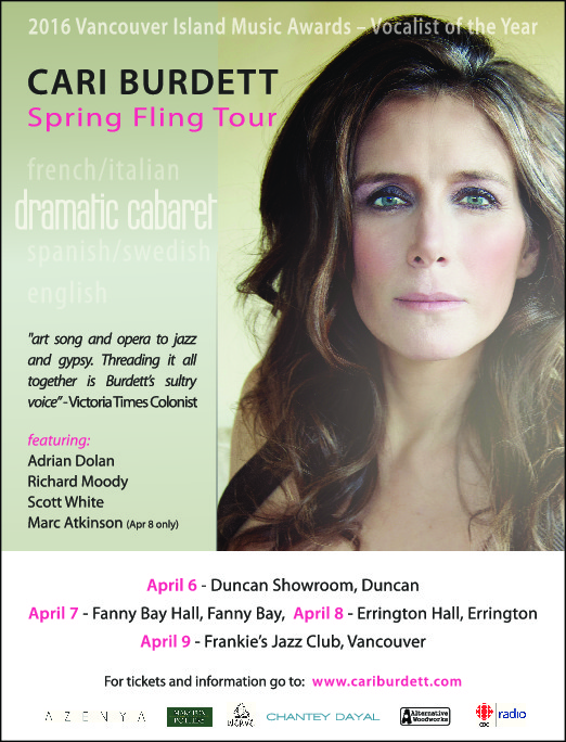 Spring Fling Tour: Cari Burdett, Adrian Dolan (piano, mandolin), Richard Moody (violin, viola, mandolin, Scott White (bass) @ Frankie's Jazz Club  Apr 9 2017 - May 8th @ Frankie's Jazz Club 