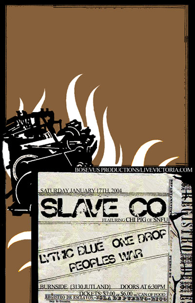 One Drop, People's War, Slaveco, Lythic Blue, Aidan Knight @ Burnside Gorge Community Centre Jan 17 2004 - May 6th @ Burnside Gorge Community Centre