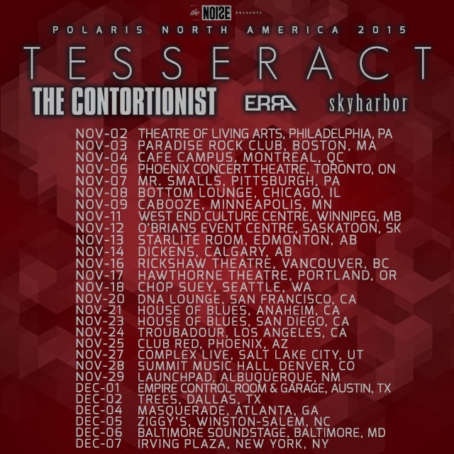 TesseracT, The Contortionist, Erra, Skyharbor @ Rickshaw Theatre Nov 16 2015 - May 13th @ Rickshaw Theatre