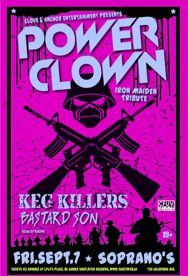 Iron Maiden Tribute: Power Clown, The Keg Killers, Bastard Son @ Soprano's Sep 7 2012 - May 8th @ Soprano's