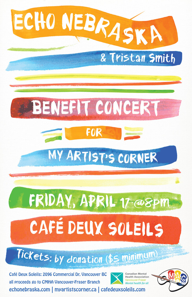 Benefit Concert for My Artist's Corner: Echo Nebraska, Tristan Smith @ Cafe deux Soleils Apr 17 2015 - May 6th @ Cafe deux Soleils