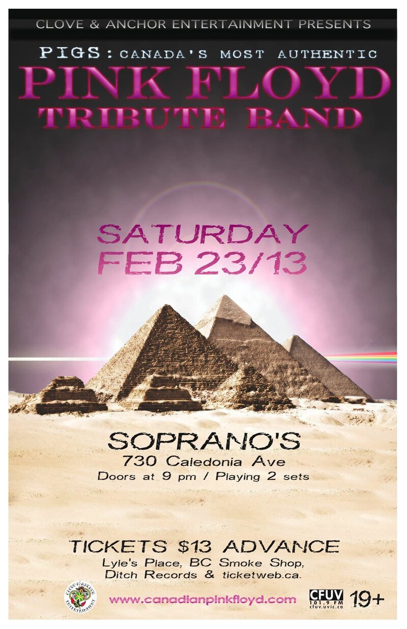 Canada's Most Authentic Pink Floyd Tribute Set To Bring On Pink Floyd Magic: Pigs @ Soprano's Feb 23 2013 - May 6th @ Soprano's