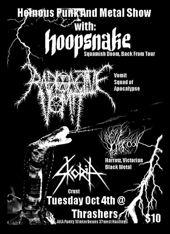 HOOPSNAKE, Harrow, Radioactive Vomit, SKORIA @ Funky Winker Beans Oct 4 2011 - May 6th @ Funky Winker Beans