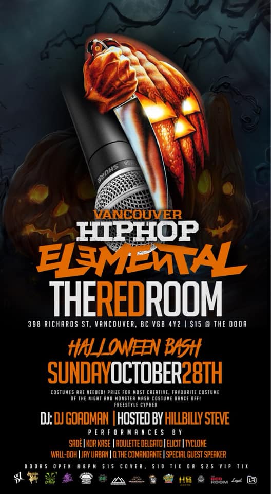 HipHop Halloween Bash presented by Elemental Hip Hop @ The Red Room Oct 28 2018 - Jun 14th @ The Red Room