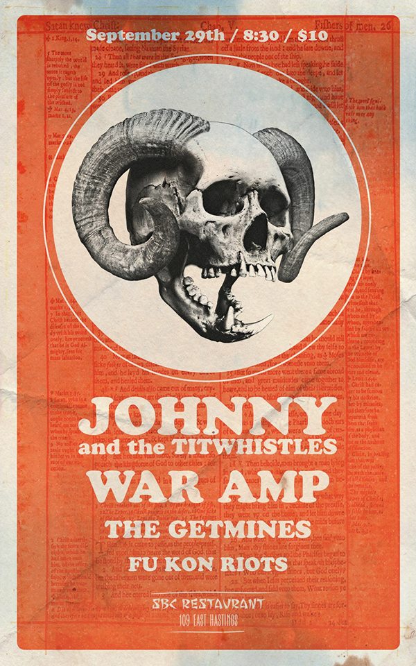 Johnny and the Tit Whistles, War Amp , The Getmines, Fu Kon Riots @ SBC Restaurant Sep 29 2017 - May 19th @ SBC Restaurant