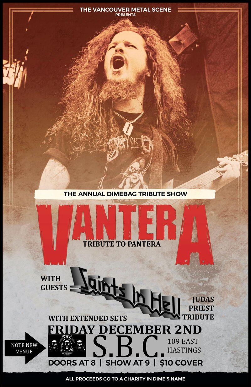 ANNUAL DIMEBAG MEMORIAL SHOW ~: VANTERA, Saints In Hell @ SBC Restaurant Dec 2 2016 - May 5th @ SBC Restaurant