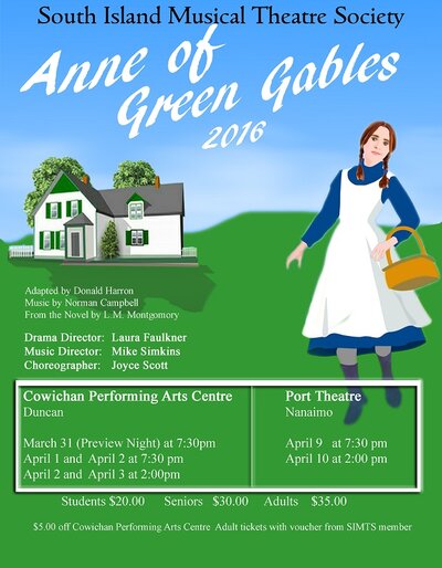 Anne of Green Gables @ Cowichan Performing Arts Centre Apr 1 2016 - Jun 4th @ Cowichan Performing Arts Centre