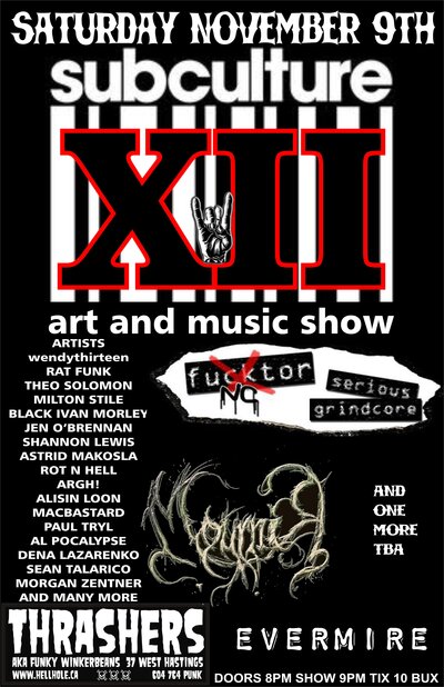 SUBCULTURE XII - ART & MUSIC SHOW! BANDS! ARTISTS! VENDORS! TONS OF COOL CASH AND CARRY ODDITIES!: Functor , Mournir, EVERMIRE @ Funky Winker Beans Nov 9 2013 - May 5th @ Funky Winker Beans