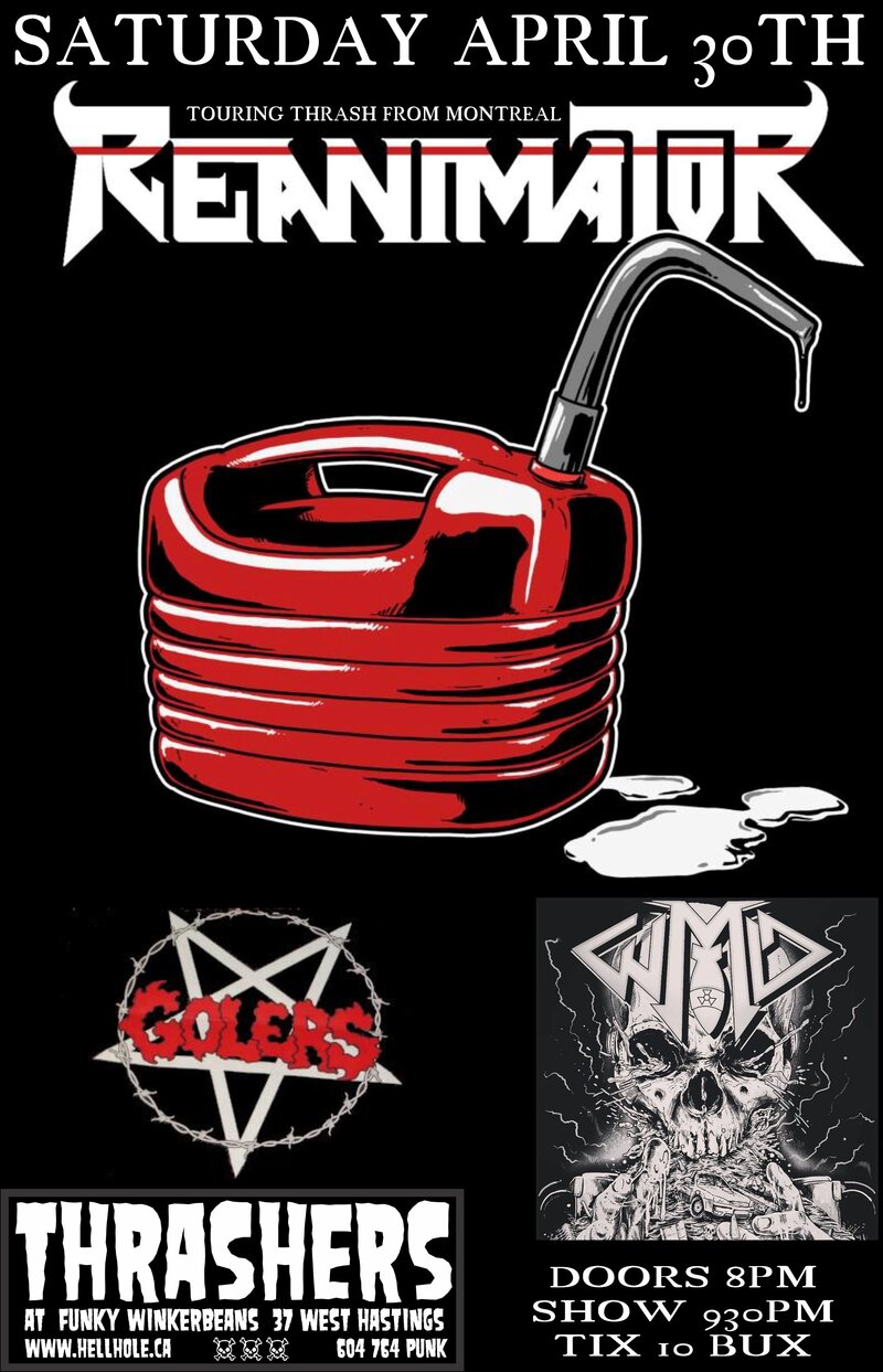 TOURING THRASH~~: REANIMATOR, The Golers, W.M.D. @ Funky Winker Beans Apr 30 2016 - May 9th @ Funky Winker Beans