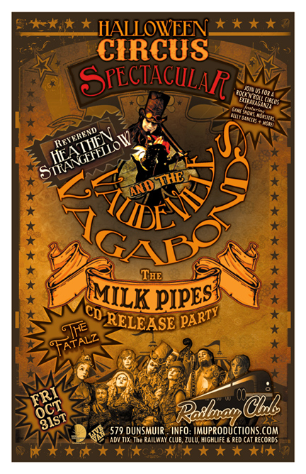 HALLOWEEN CIRCUS SPECTACULAR!: Reverend Heathen StrangeFellow & the VaudeVille Vagabonds, Milk Pipes, The Fatalz @ Railway Club Oct 31 2014 - May 8th @ Railway Club