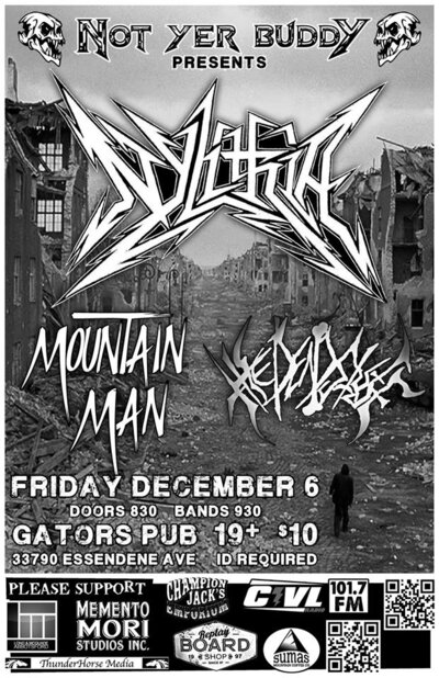 Nylithia, The Mountain Man, The Dead Stuff @ Gator's Pub Dec 6 2013 - May 6th @ Gator's Pub