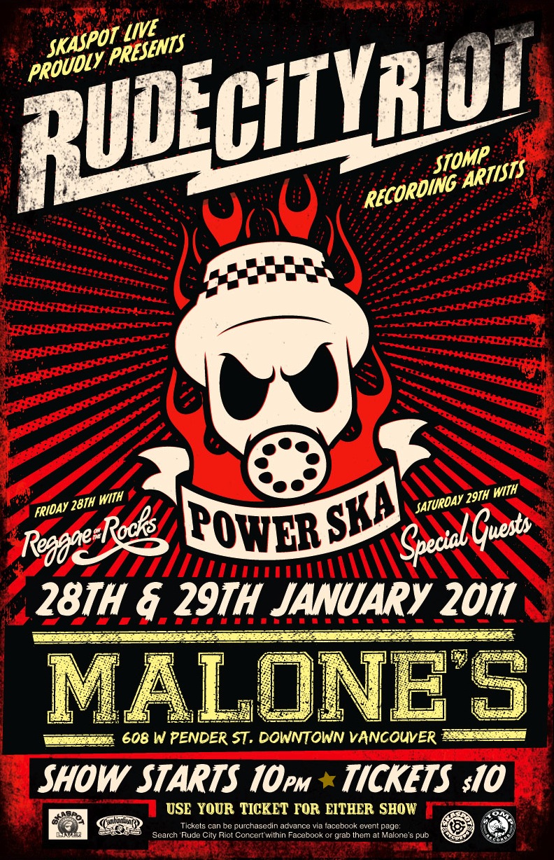 Two Day Riot @ Malone's Pub: Rude City Riot, REGGAE ON THE ROCKS @ Malones Bar & Grill Downtown Jan 28 2011 - May 6th @ Malones Bar & Grill Downtown