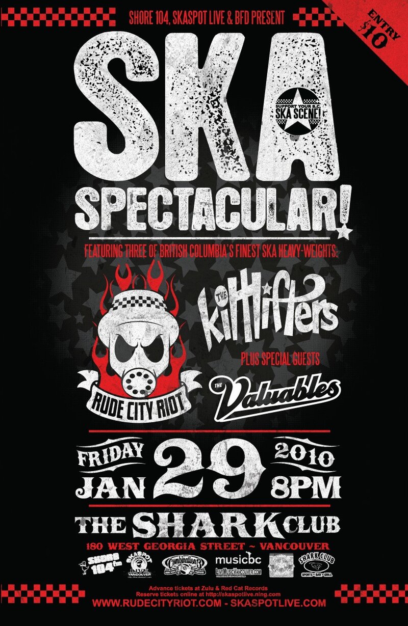 Shore 104 presents a SKA SPECTACULAR Jan 29th @ the Shark Club: Rude City Riot, Kiltlifters, The Valuables @ Shark Club Jan 29 2010 - May 18th @ Shark Club