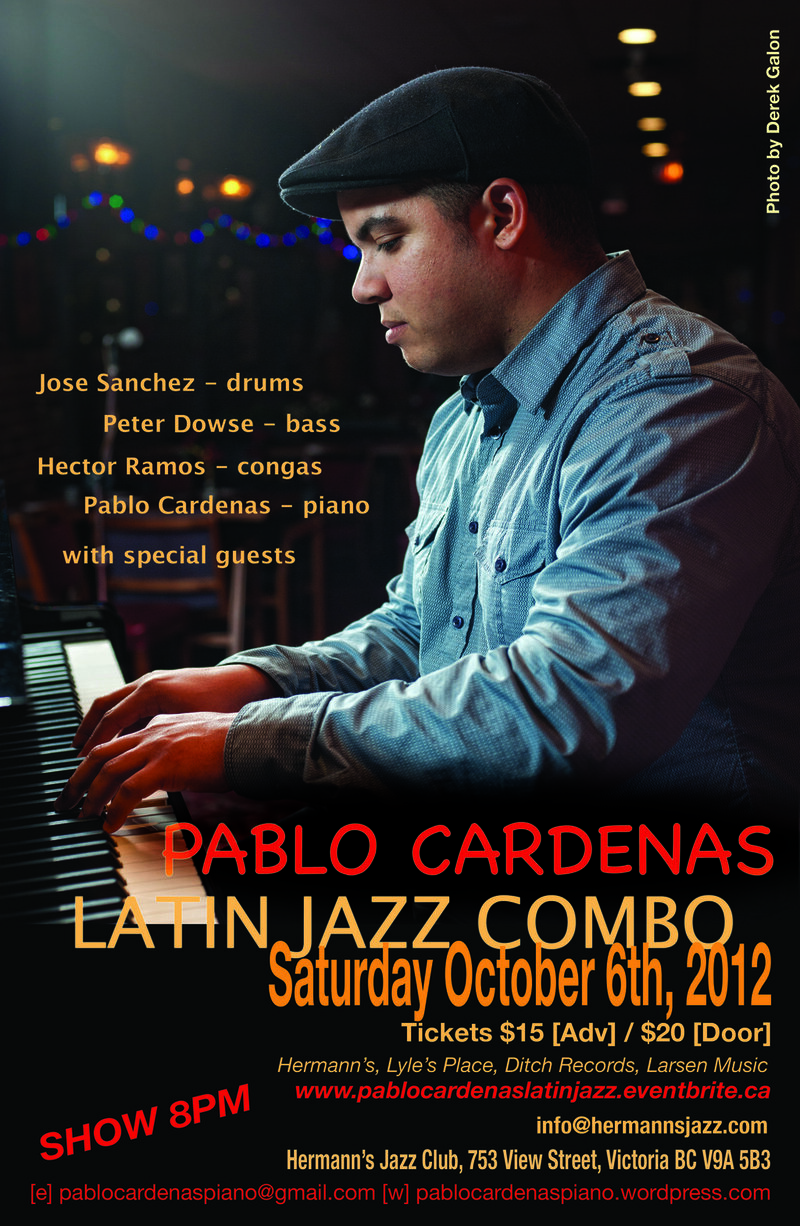 Join us once again at Hermann's for an evening of Latin Jazz and Afro-Cuban rhythms with Pablo Cardenas and his Latin Jazz Combo.: Pablo Cardenas, Jose Sanchez, Hector Ramos, Peter Dowse, Armando Alvarez @ Hermann's Jazz Club Oct 6 2012 - May 7th @ Hermann's Jazz Club