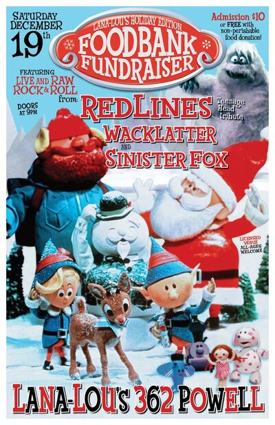 Lanalou's Foodbank Fundraiser: Red Lines, WackLatter, Sinister Fox @ LanaLou's Dec 19 2015 - May 6th @ LanaLou's