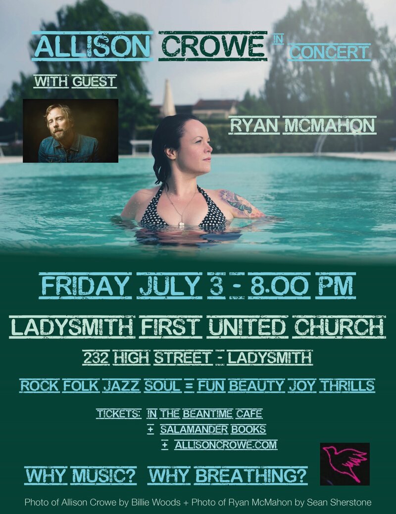 Allison Crowe, Ryan McMahon @ Ladysmith First United Church Jul 3 2015 - May 13th @ Ladysmith First United Church