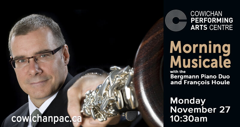 Morning Musicale: Bergmann Piano Duo, Francois Houle @ Cowichan Performing Arts Centre Nov 27 2017 - May 20th @ Cowichan Performing Arts Centre
